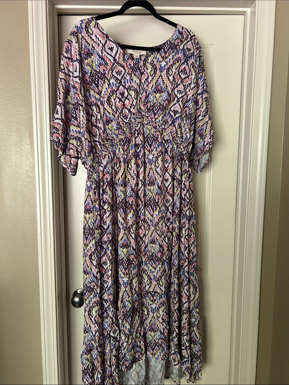 Nurture 1X Printed Maxi Dress in Pink and Blue multi color